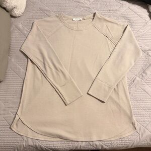 Zenana Women’s Neutral Light Brown Woven Waffle Knit Tunic Sweater Size Large